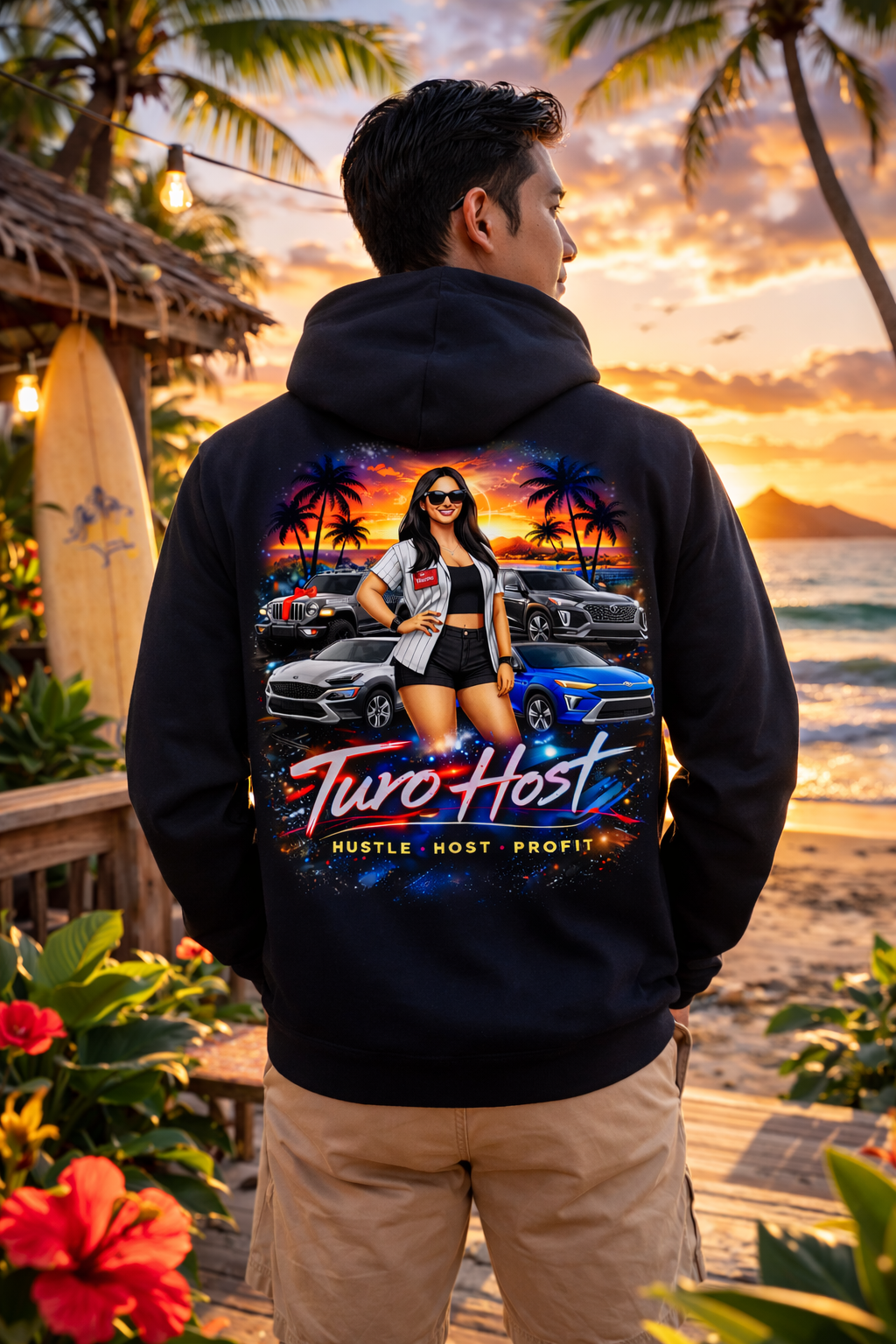 Turo Host Tee & Hoodie — Hustle Host Profit Graphic | Aloha Hawaii Edition