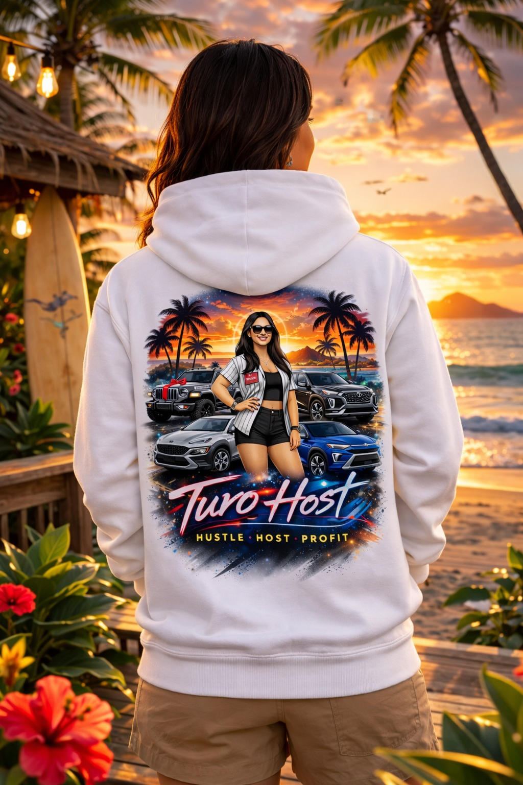 Turo Host Tee & Hoodie — Hustle Host Profit Graphic | Aloha Hawaii Edition